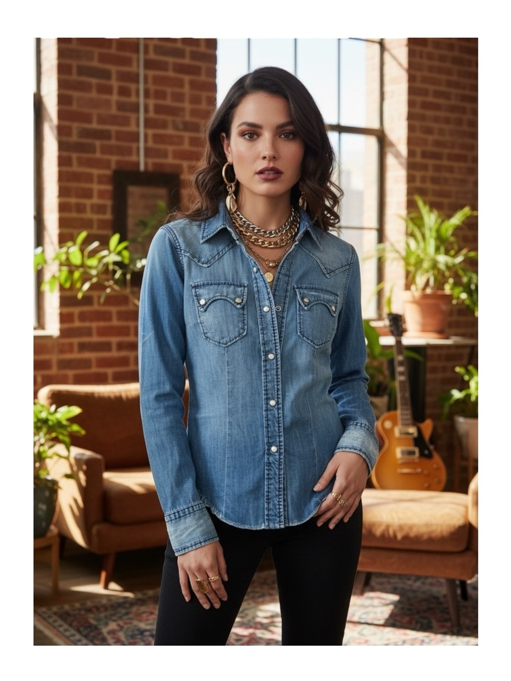 new True Religion ส Lucy Snap Button Down Western Denim Shirt ส Sundance ส XS ส